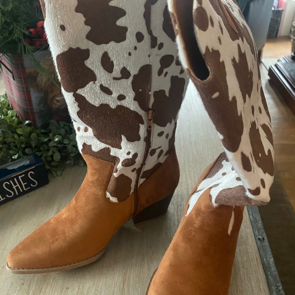 Cow Print Western Boots